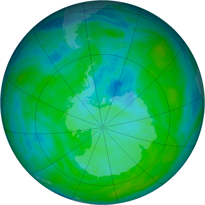 Antarctic ozone map for 27 December 1990